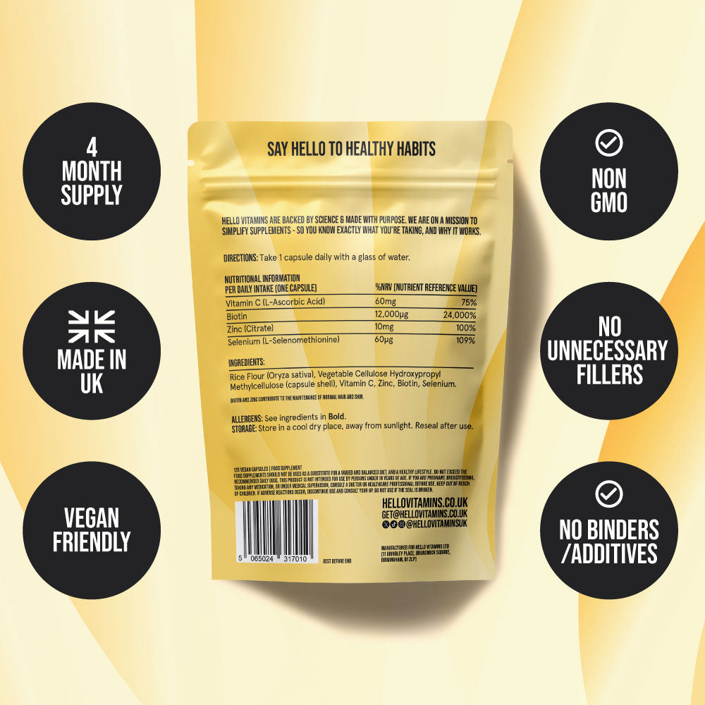 Biotin 12,000ug + SELENIUM 60ug + VITAMIN C 60mg + ZINC 10mg